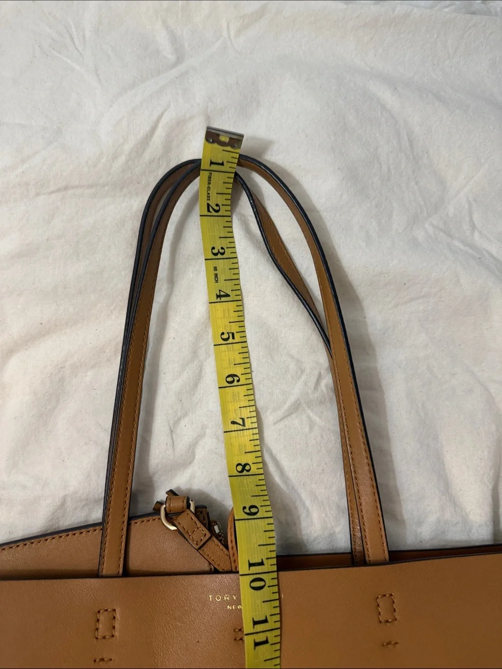 Tory Burch Cognac Leather Tote with Removable Pouch medium
